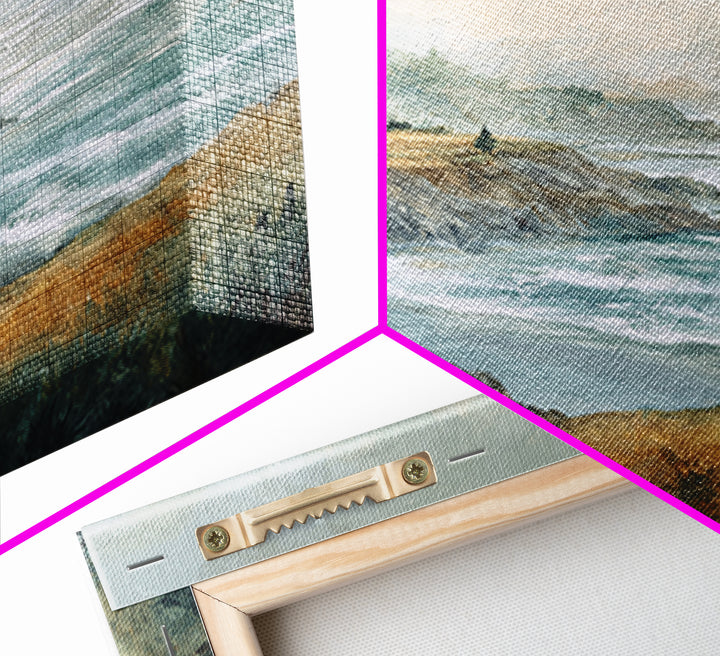 Coastal Cliffs with Crashing Waves Framed Canvas Print, Landscape Art, Set of 3 Prints, Living Room Decor, Fine Art, Horizon, LAN-3x2-36