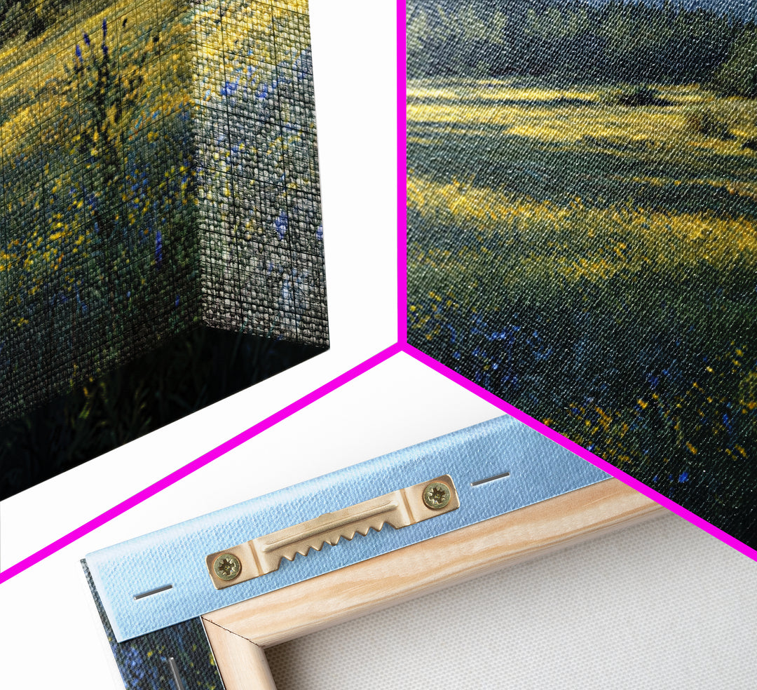 Sunlit Meadow with Wildflowers Framed Canvas Print, Landscape Art, Modern Art, Living Room Decor, Fine Art, Horizon, LAN-3x2-65