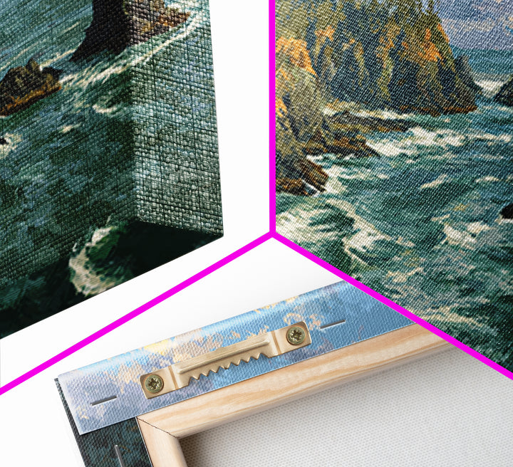 Coastal Cliffs with Crashing Waves Canvas Print, Landscape Art, Wall Decor, Living Room Decor, Fine Art, Horizon, Digital Print, LAN-3x2-84