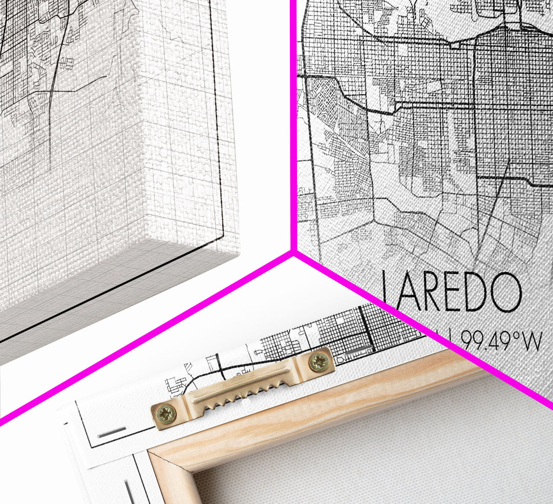 Laredo City Map, Texas Map, Map Art, Modern Art, Wall Art, Canvas Art, Texas Wall Art, Wedding Gift, Bedroom Wall Décor, Dorm Wall Art