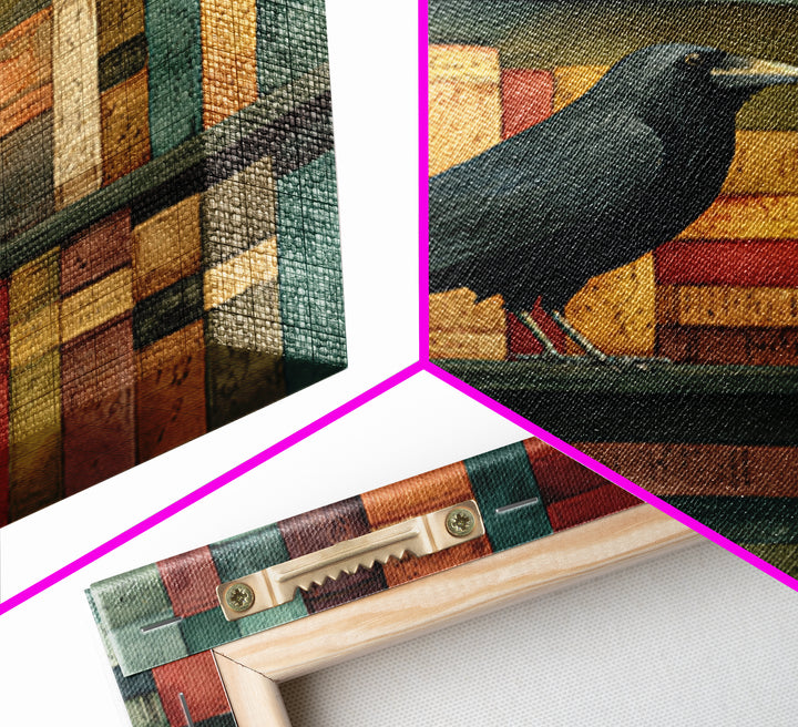 Black Raven Perched on Closed Book Canvas Print, Library Art, Book Art, Library Decor, Oil Painting, Archive, Fine Art Print, LIB-1x1-22