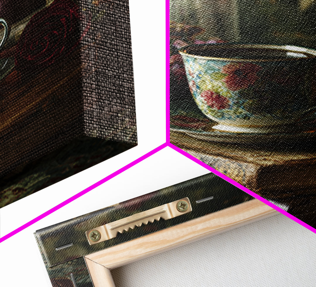 Teacup Beside a Novel and Roses Framed Canvas Print, Library Art, Gallery Decor, Library Decor, Fine Art, Archive, Wall Art, LIB-1x1-38
