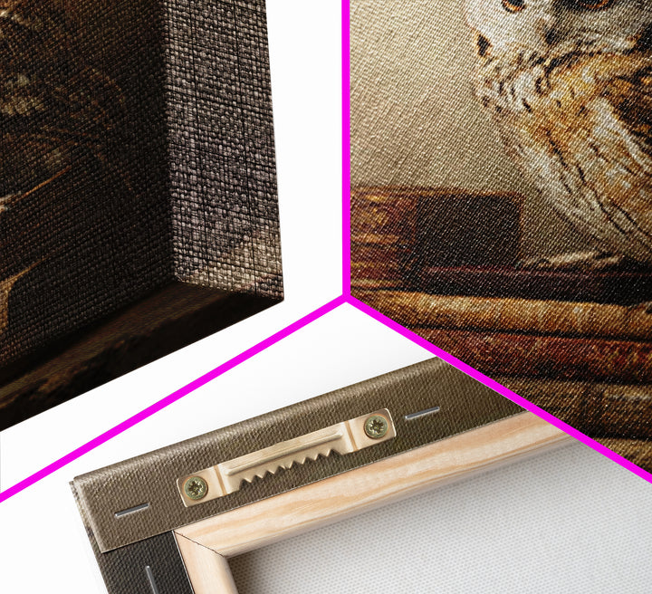 Owl Perched on a Pile of Antique Canvas Print, Library Art, Gothic Wall Decor, Library Decor, Fine Art, Archive, LIB-1x1-50