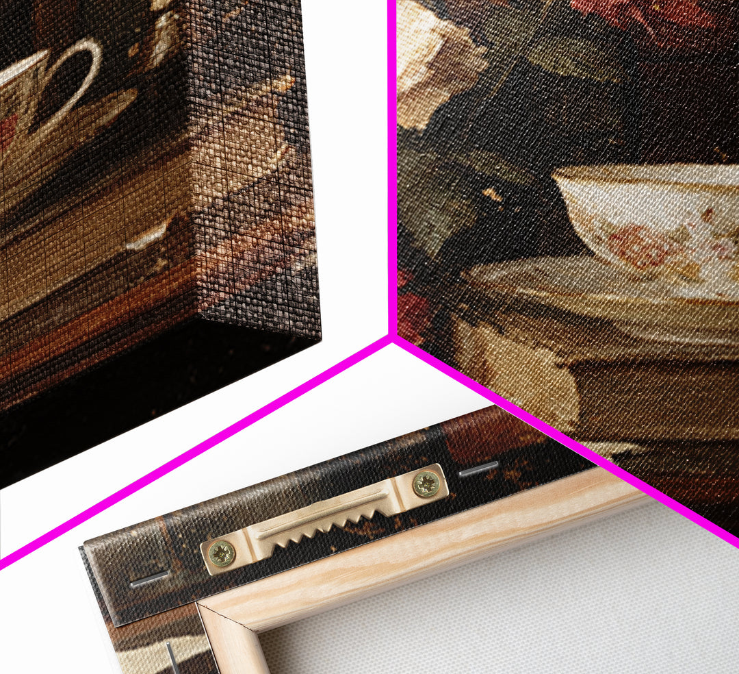 Teacup Beside a Novel and Roses Framed Canvas Print, Library Art, Gallery Decor, Library Decor, Fine Art, Archive, Wall Art, LIB-1x1-62