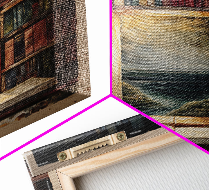 Stormy Sea Painting Inside an Open Book Framed Canvas Print, Library Art, Dark Academia Art, Library Decor, Abstract Art, LIB-1x1-66