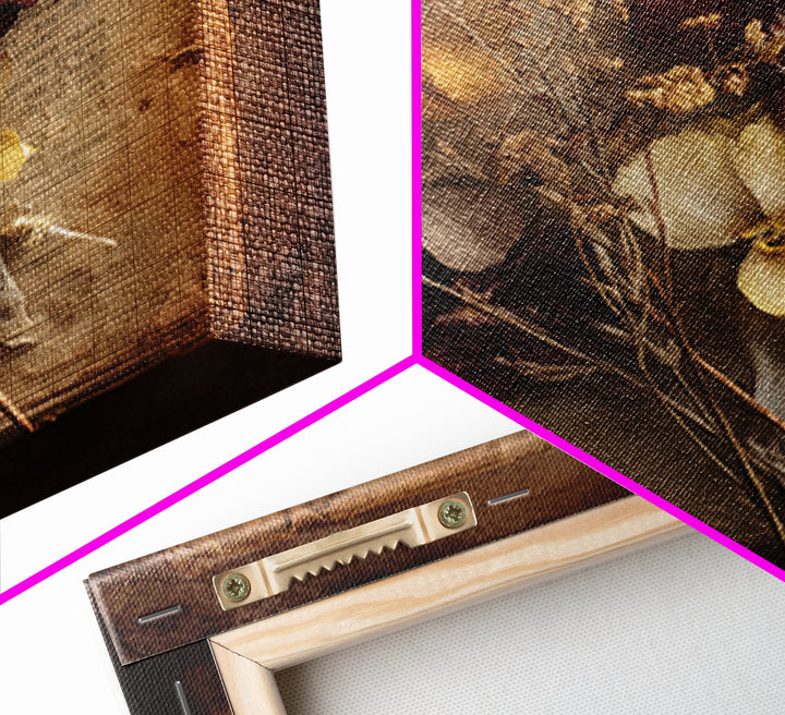 Botanical Pressed Flowers Inside Old Pages Canvas Print, Library Art, Painting, Library Decor, Oil Painting, Archive, LIB-1x1-81