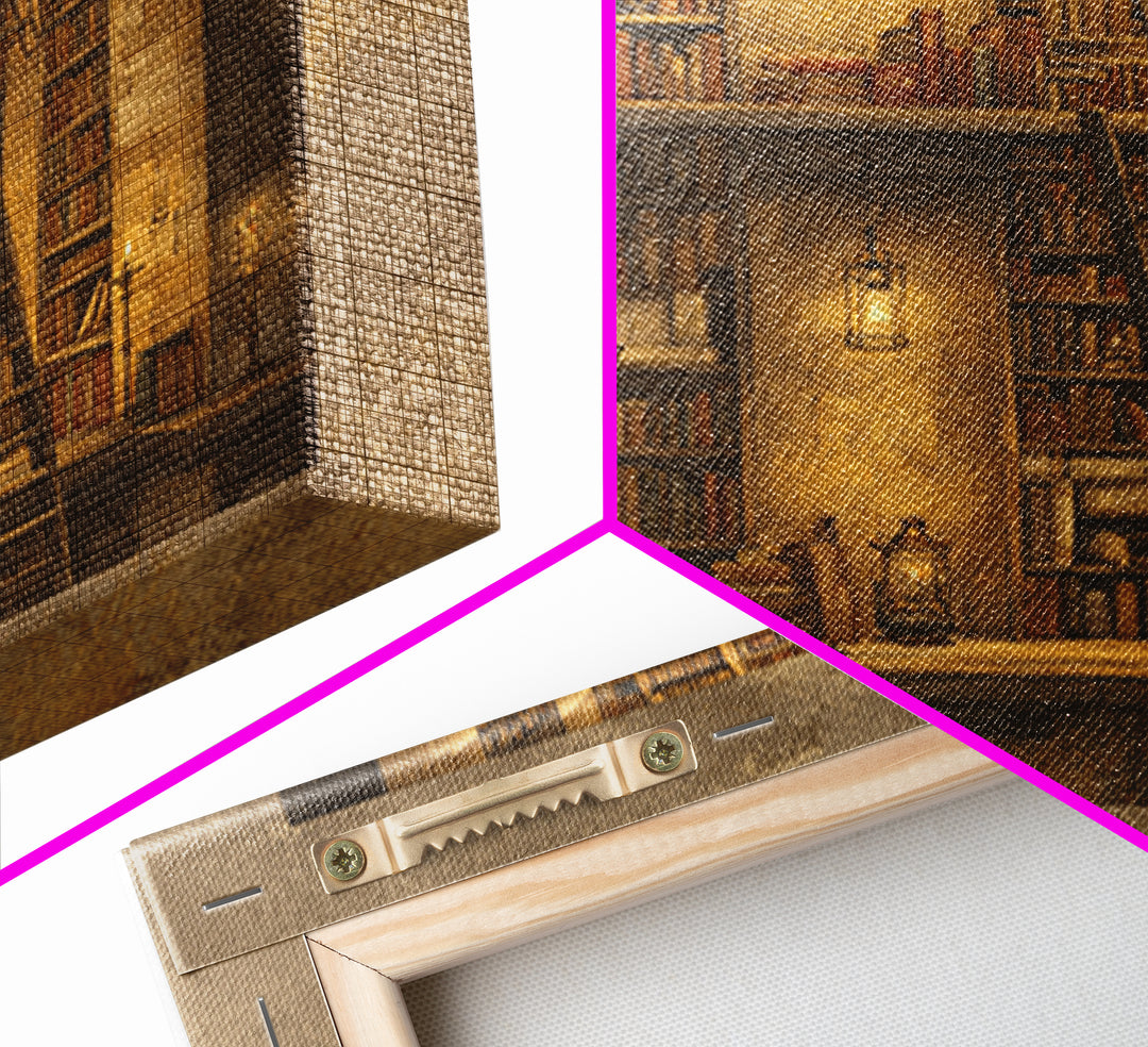 Rolling Library Ladder Canvas Print, Library Art, Painting, Library Decor, Archive, Halloween Printable, Gothic Wall Art, LIB-1x1-99