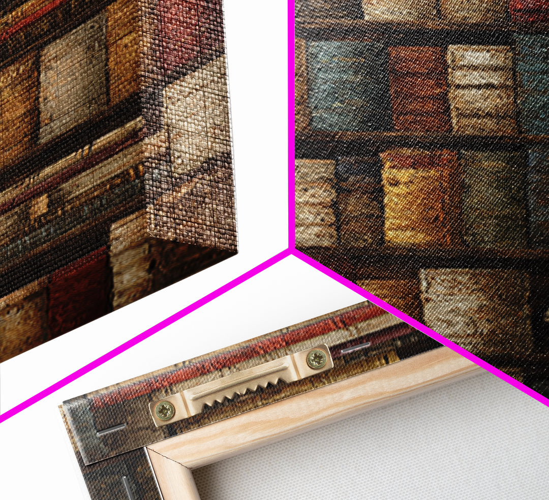 Library Shelf Pattern Framed Canvas Print, Library Art, Library Decor, Fine Art, Archive, Neutral Decor, Modern Decor, LIB-1x3-47