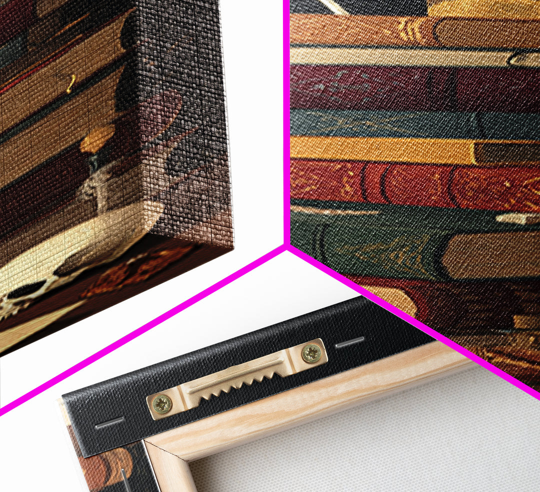 Dark Academia Skull Book and Quill Still Canvas Print, Library Art, Gothic Wall Decor, Library Decor, Fine Art, Archive, LIB-1x3-89