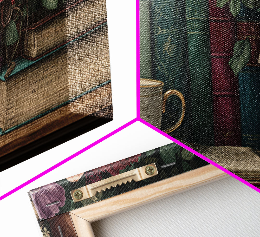 Teacup Beside a Novel and Roses Framed Canvas Print, Library Art, Contemporary Art, Library Decor, Fine Art, Archive, LIB-2x1-10