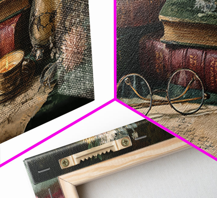 Antique Spectacles on a Manuscript Framed Canvas Print, Library Art, Fine Art Print, Library Decor, Fine Art, Archive, LIB-2x1-16
