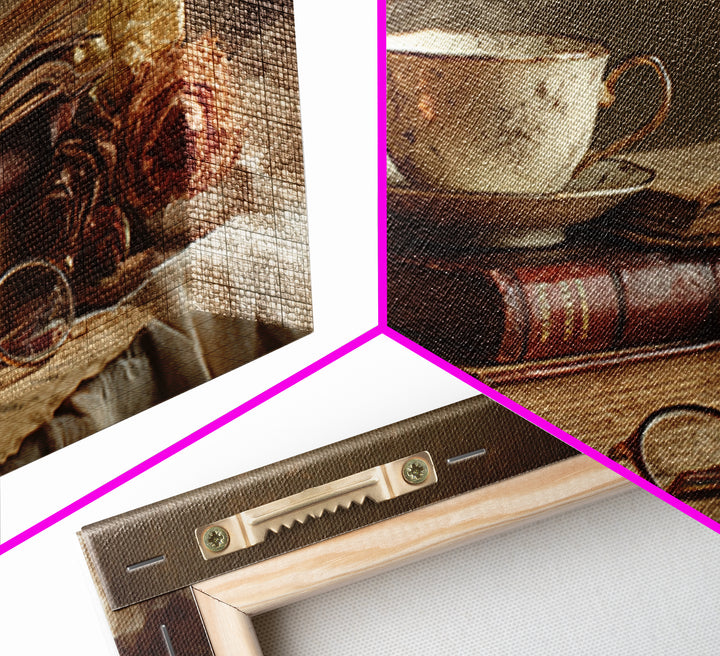 Teacup Beside a Novel and Roses Framed Canvas Print, Library Art, Contemporary Art, Library Decor, Fine Art, Archive, LIB-2x1-34