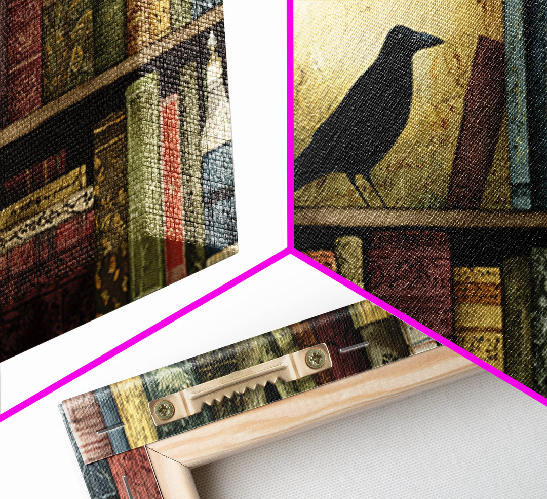 Black Raven Perched on Closed Book Canvas Print, Library Art, Library Decor, Watercolor Art, Archive, Unique Wall Art, LIB-2x1-66