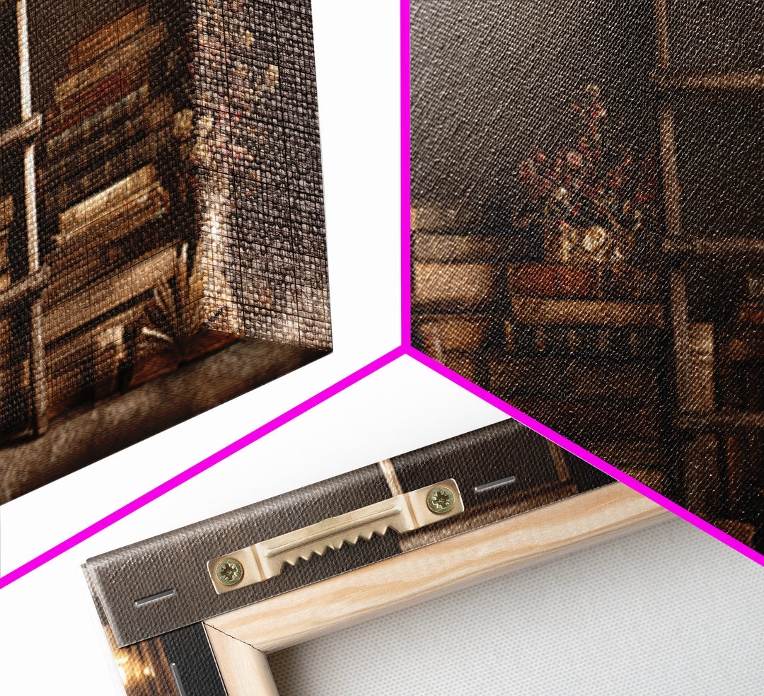 Rolling Library Ladder Canvas Print, Library Art, Dark Academia Art, Library Decor, Abstract Art, Archive, Room Decor, LIB-2x1-71
