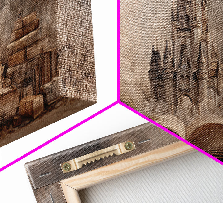 Storybook Castle Emerging from Open Book Framed Canvas Print, Library Art, Painting, Library Decor, Fine Art, Archive, LIB-2x1-83