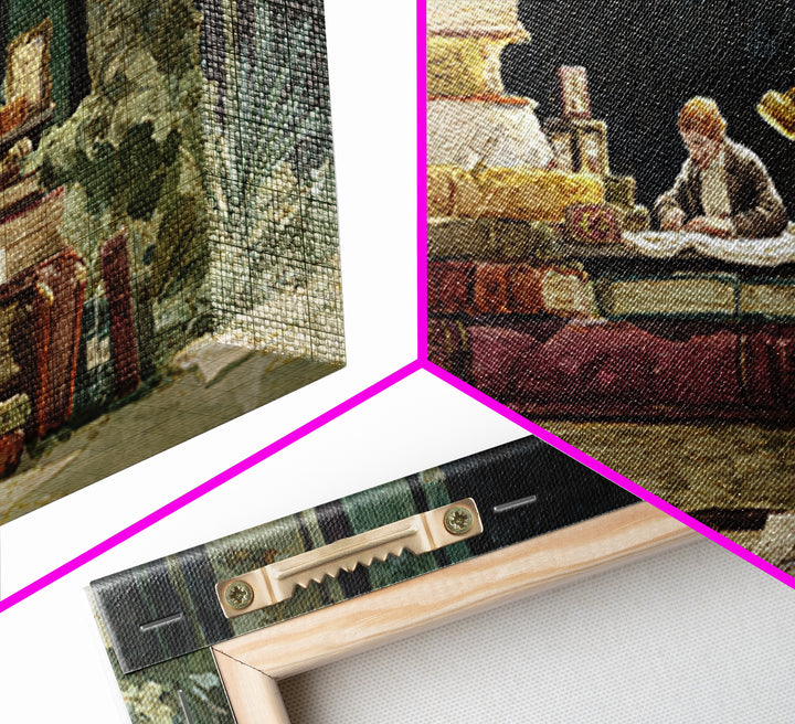 Renaissance Reading Figure Framed Canvas Print, Library Art, Dark Academia Decor, Library Decor, Archive, Botanical Art, LIB-2x1-91