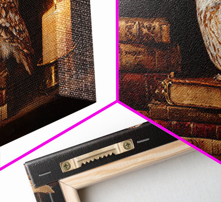 Owl Perched on a Pile of Antique Canvas Print, Library Art, Printable Art, Library Decor, Fine Art, Archive, Bookish Decor, LIB-2x1-94