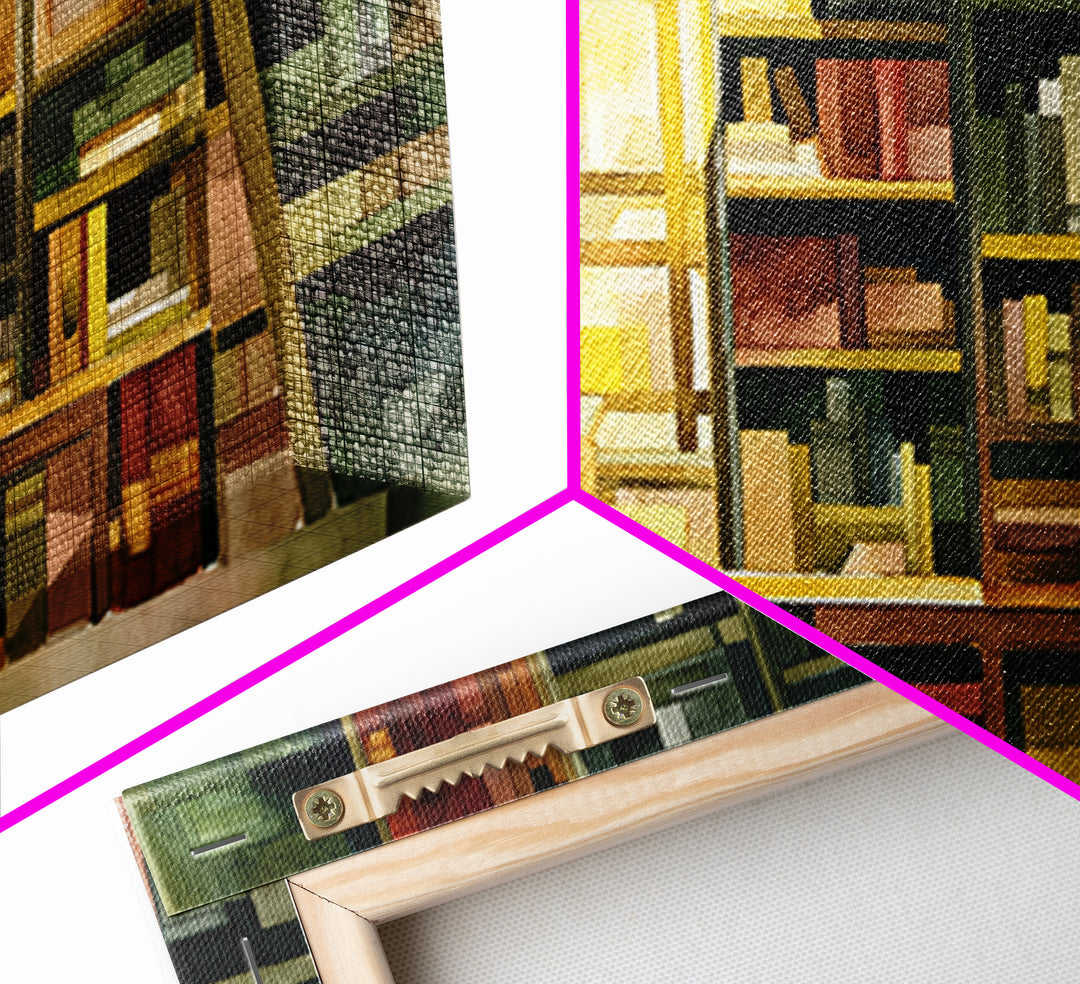 Rolling Library Ladder Framed Canvas Print, Library Art, Neutral Decor, Library Decor, Fine Art, Archive, Home Decor, LIB-2x1-95