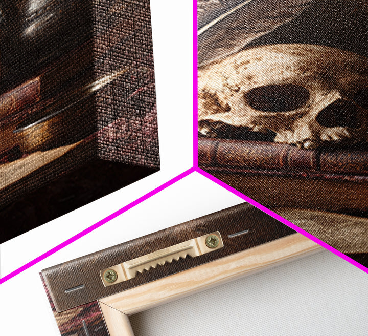 Dark Academia Skull Book and Quill Still Framed Canvas Print, Library Art, Dark Academia Decor, Library Decor, Archive, LIB-2x3-13