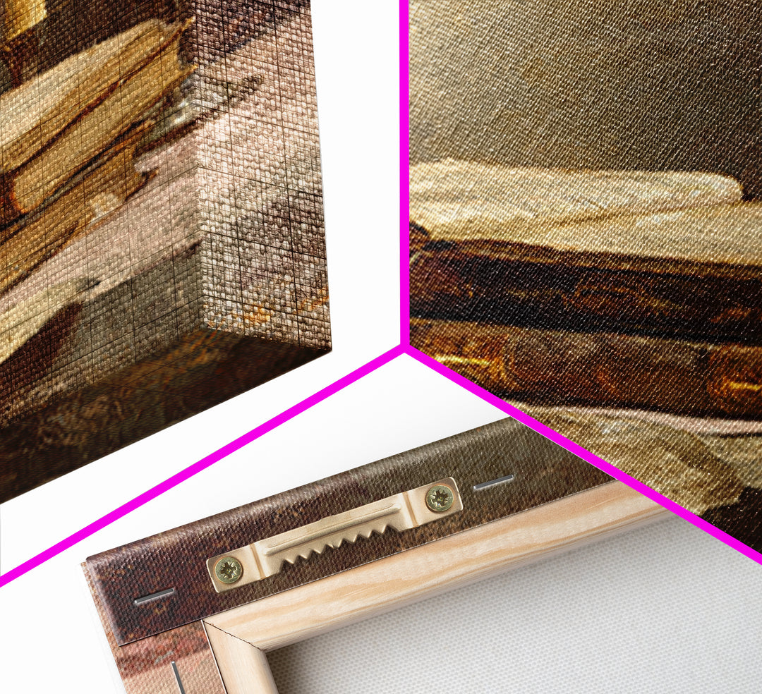 Ancient Book with Brass Clasps Framed Canvas Print, Library Art, Gothic Home Decor, Library Decor, Oil Painting, Archive, LIB-2x3-21