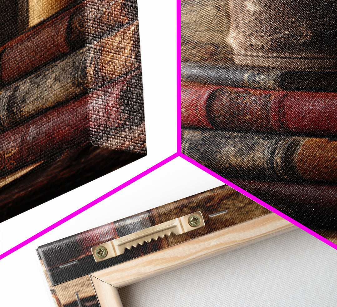 Map and Compass on Leather Bound Atlas Canvas Print, Library Art, Gothic Home Decor, Library Decor, Oil Painting, Archive, LIB-2x3-72
