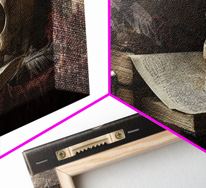 Dark Academia Skull Book and Quill Still Canvas Print, Library Art, Black Cat Art, Library Decor, Archive, Luxury Decor, LIB-3x1-21