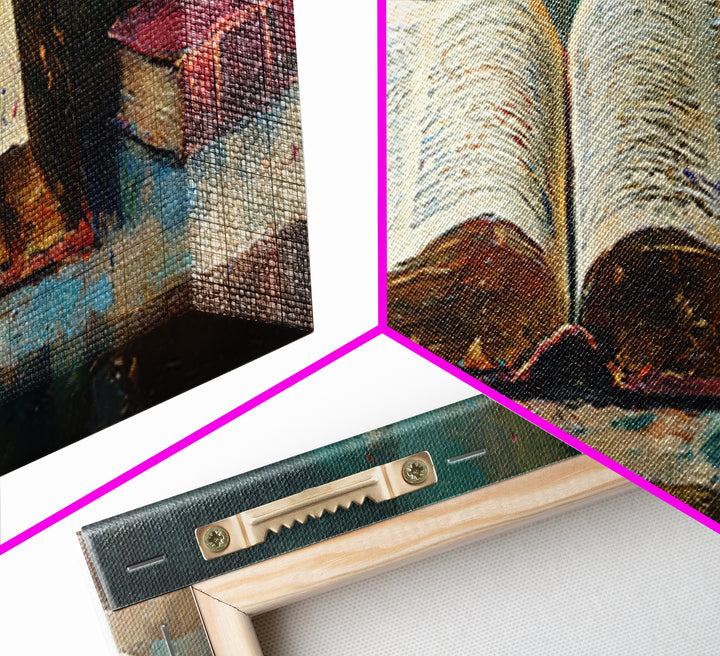Ancient Book with Brass Clasps Canvas Print, Library Art, Book Art, Library Decor, Oil Painting, Archive, Fine Art Print, LIB-3x1-29
