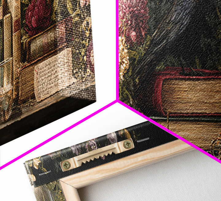 Black Raven Perched on Closed Book Canvas Print, Library Art, Watercolor Painting, Library Decor, Archive, Black Cat Art, LIB-3x1-38