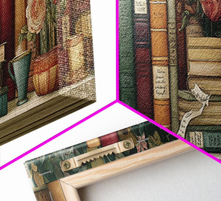 Teacup Beside a Novel and Roses Canvas Print, Library Art, Gothic Wall Decor, Library Decor, Fine Art, Archive, LIB-3x1-54