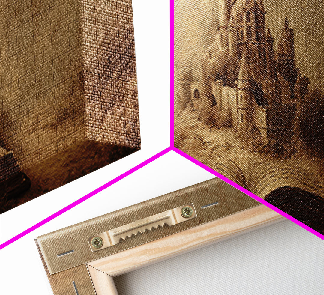 Storybook Castle Emerging from Open Book Framed Canvas Print, Library Art, Painting, Library Decor, Fine Art, Archive, LIB-3x1-55