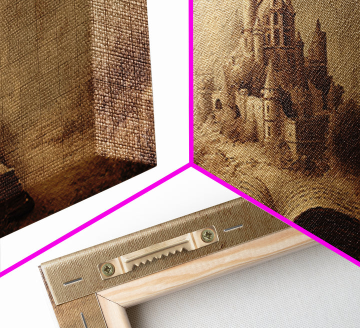 Storybook Castle Emerging from Open Book Framed Canvas Print, Library Art, Painting, Library Decor, Fine Art, Archive, LIB-3x1-55