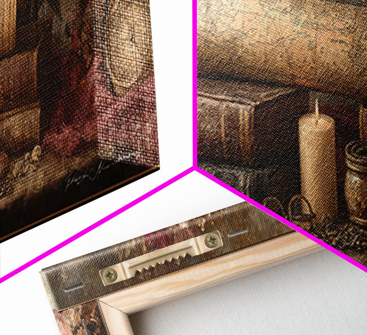Map and Compass on Leather Bound Atlas Canvas Print, Library Art, Halloween Wall Decor, Library Decor, Fine Art, Archive, LIB-3x1-8