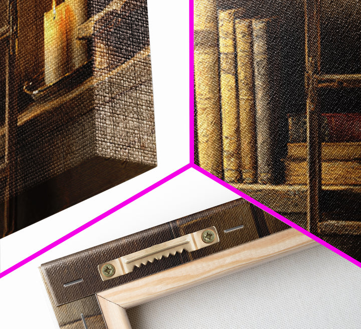 Rolling Library Ladder Canvas Print, Library Art, Printable Wall Art, Library Decor, Fine Art, Archive, Moody Wall Art, LIB-3x1-91