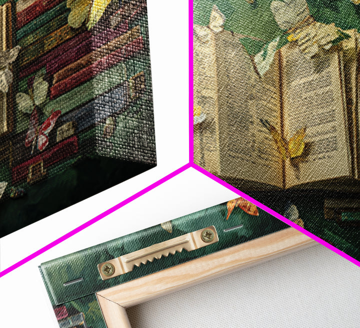 Book Pages Transforming into Butterflies Framed Canvas Print, Library Art, Reading Nook Decor, Library Decor, Fine Art, Archive, LIB-3x2-23