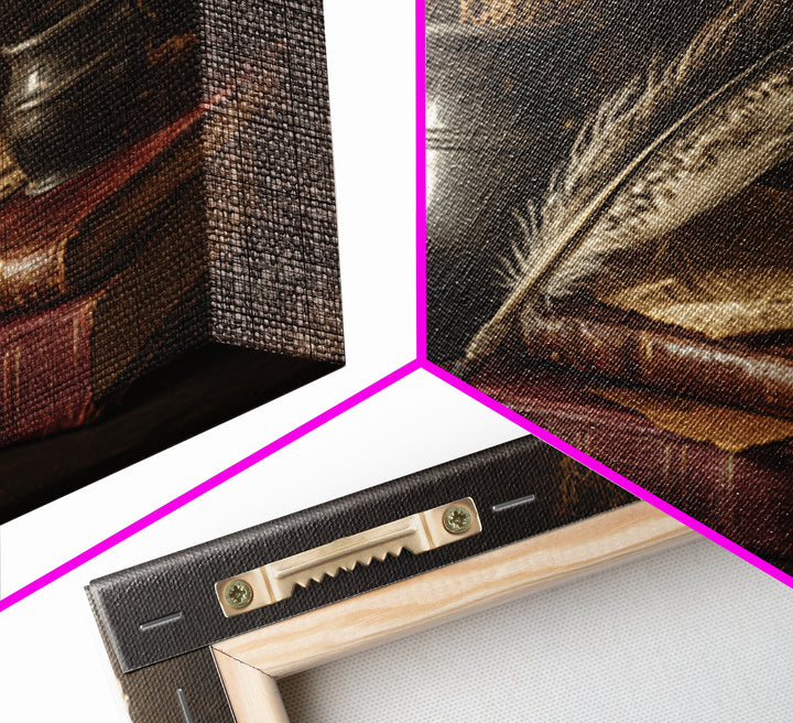Dark Academia Skull Book and Quill Still Canvas Print, Library Art, Gothic Wall Decor, Library Decor, Fine Art, Archive, LIB-3x2-57