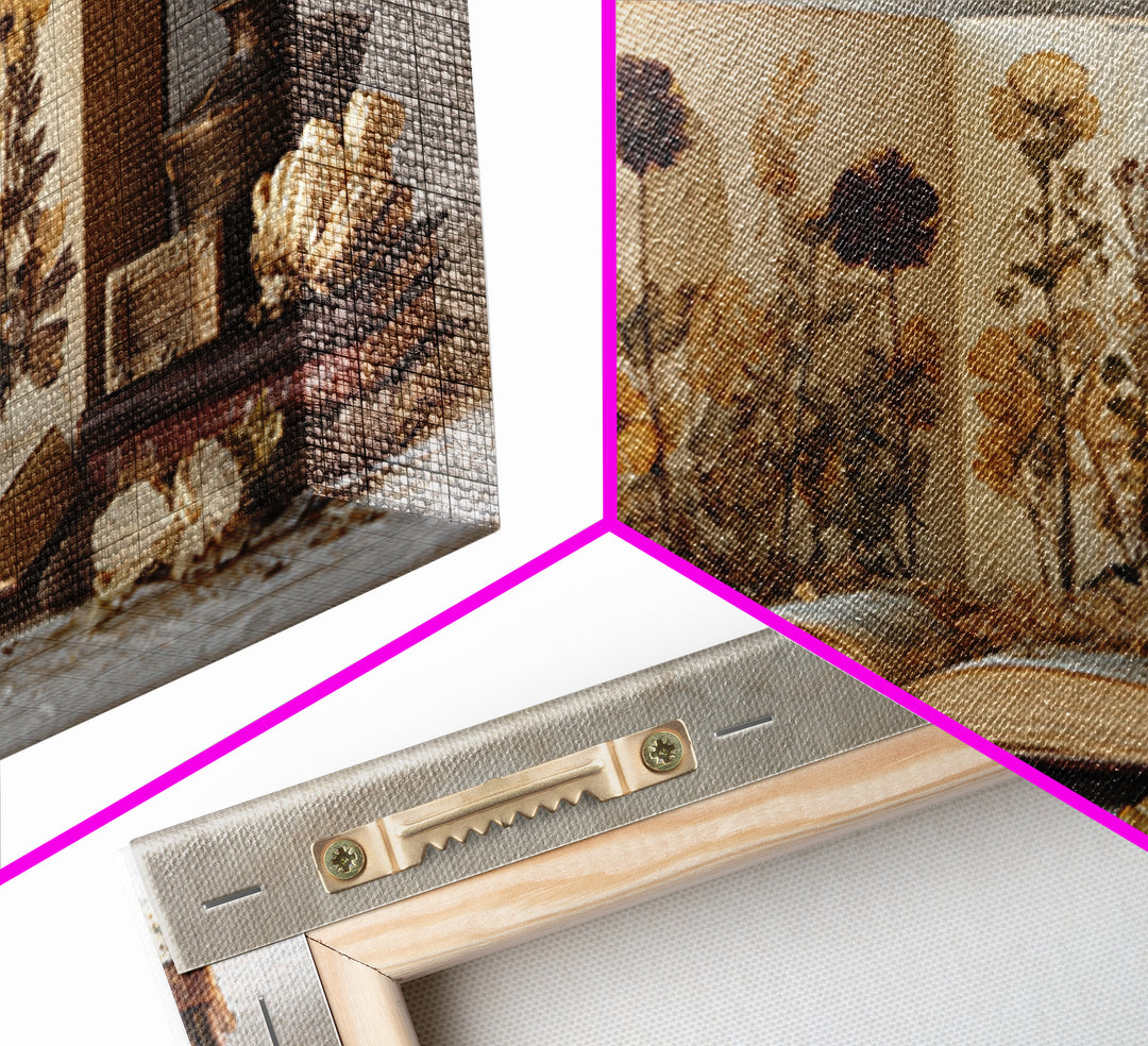 Botanical Pressed Flowers Inside Old Pages Framed Canvas Print, Library Art, Statement Artwork, Library Decor, Archive, LIB-3x2-85