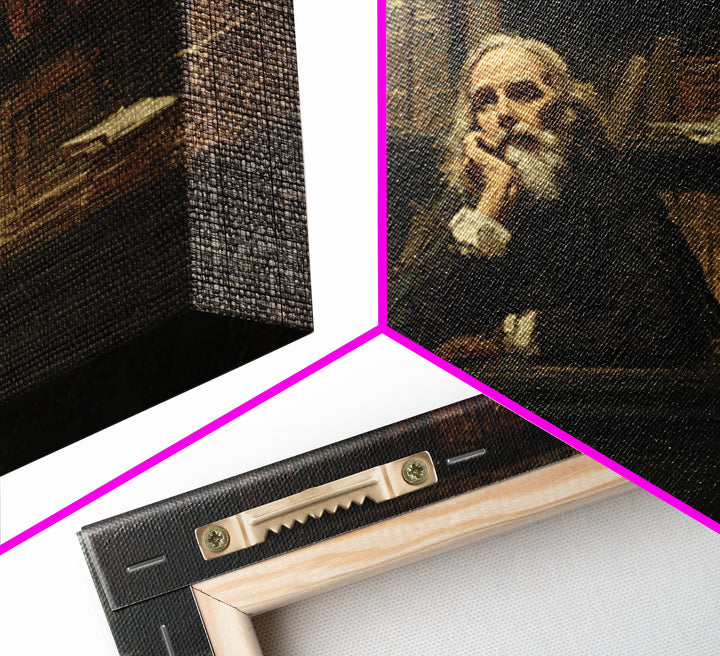Classical Scholar Portrait Framed Canvas Print, Library Art, Halloween Wall Decor, Library Decor, Oil Painting, Archive, LIB-3x2-86