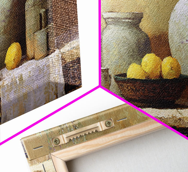Warm Mediterranean Lemon Still Life Framed Canvas Print, Living Room Art, Art Print, Living Room Decor, Fine Art, Living, LIR-2x1-86