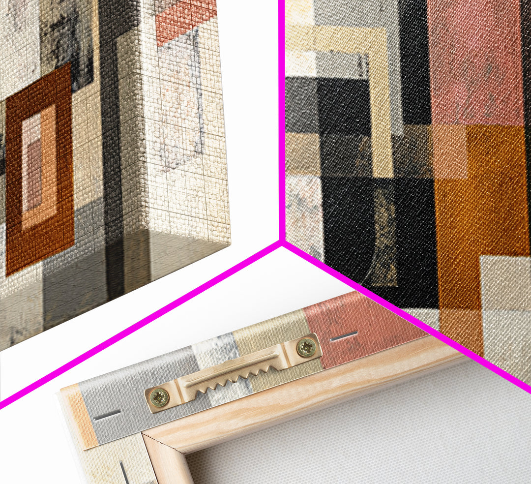 Mid Century Geometric Artwork Canvas Print, Living Room Art, Textured Painting, Living Room Decor, Abstract Art, Living, LIR-3x1-96