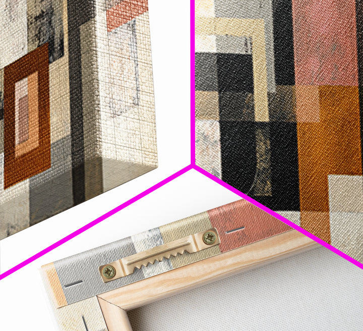Mid Century Geometric Artwork Canvas Print, Living Room Art, Textured Painting, Living Room Decor, Abstract Art, Living, LIR-3x1-96