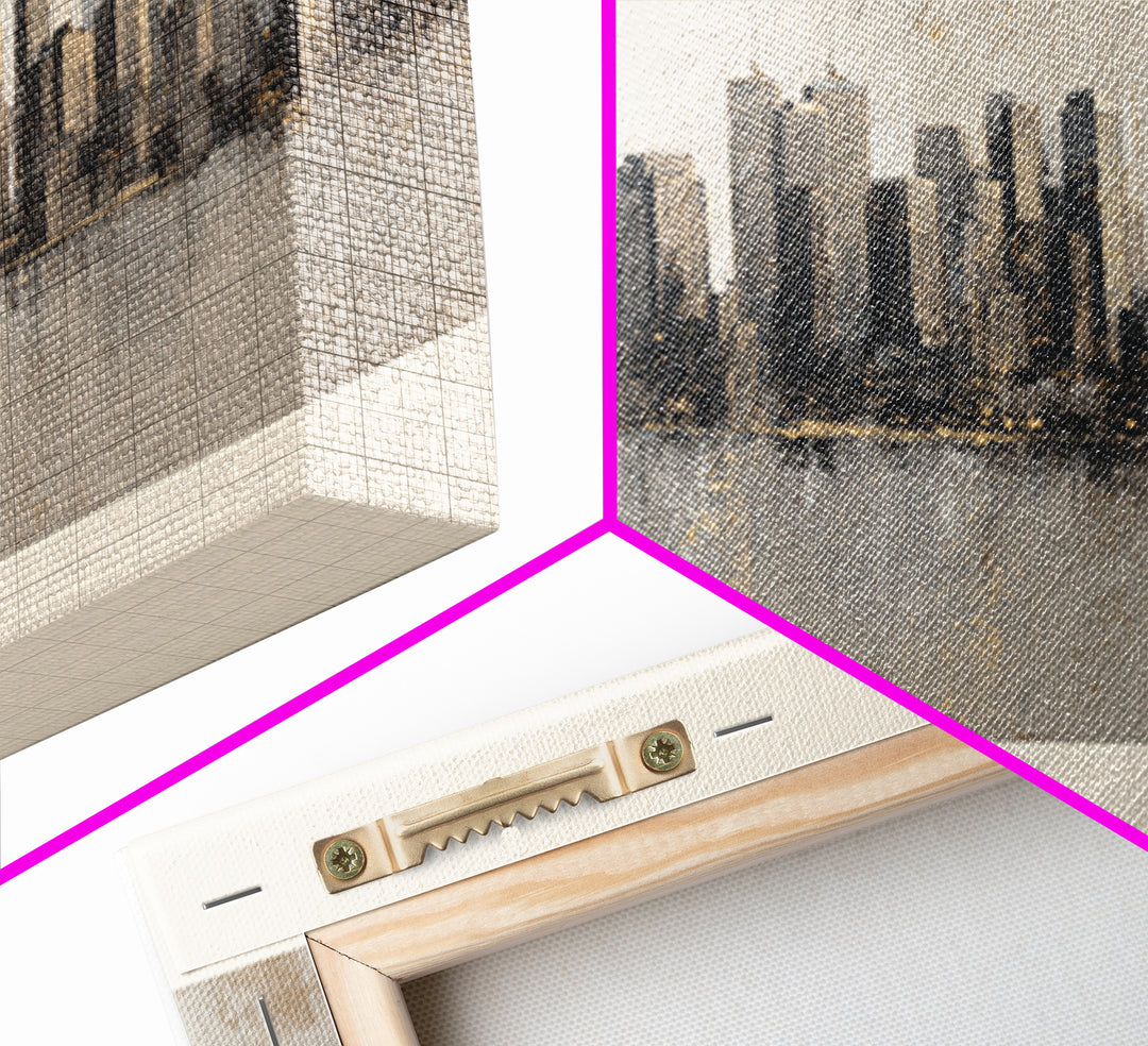 Modern City Skyline Framed Canvas Print, Living Room Art, Mid Century Modern, Living Room Decor, Abstract Art, Living, LIR-3x2-2