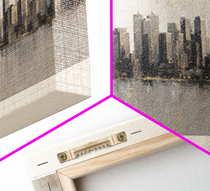 Modern City Skyline Framed Canvas Print, Living Room Art, Mid Century Modern, Living Room Decor, Abstract Art, Living, LIR-3x2-2