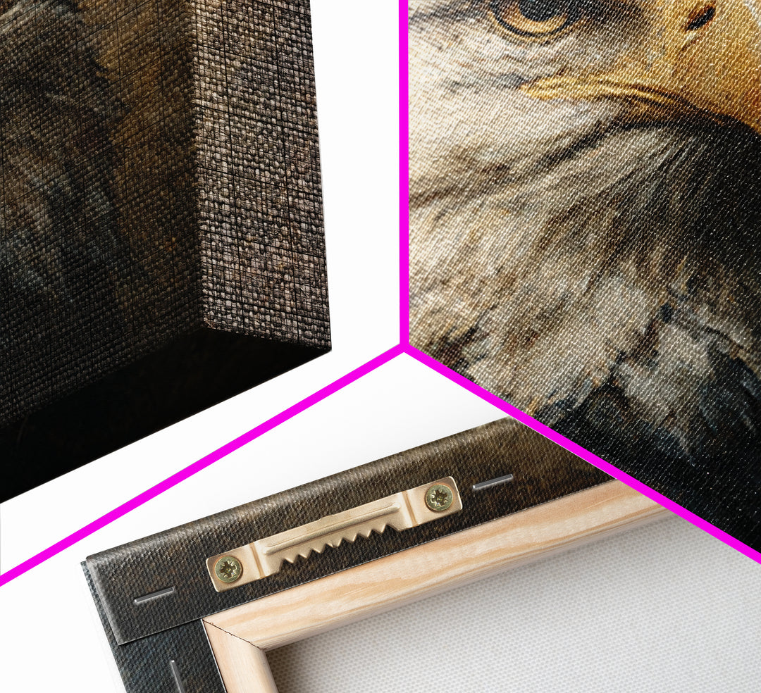 Eagle Portrait with Solemn Presence Framed Canvas Print, Law Office Art, Bookish Wall Art, Office Decor, Fine Art, Counsel, LOA-1x1-6