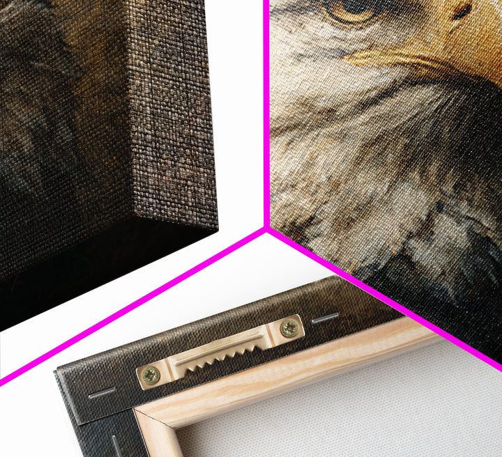Eagle Portrait with Solemn Presence Framed Canvas Print, Law Office Art, Bookish Wall Art, Office Decor, Fine Art, Counsel, LOA-1x1-6
