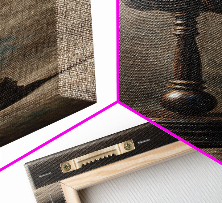 Classic Gavel Still Life Framed Canvas Print, Law Office Art, Boho Decor, Office Decor, Oil Painting, Counsel, Digital Prints, LOA-2x3-21