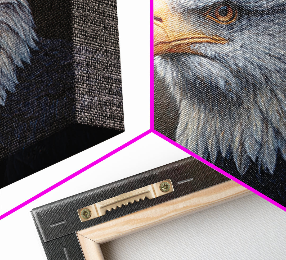 Eagle Portrait with Solemn Presence Framed Canvas Print, Law Office Art, Office Decor, Fine Art, Counsel, Therapy Office Decor, LOA-3x2-10