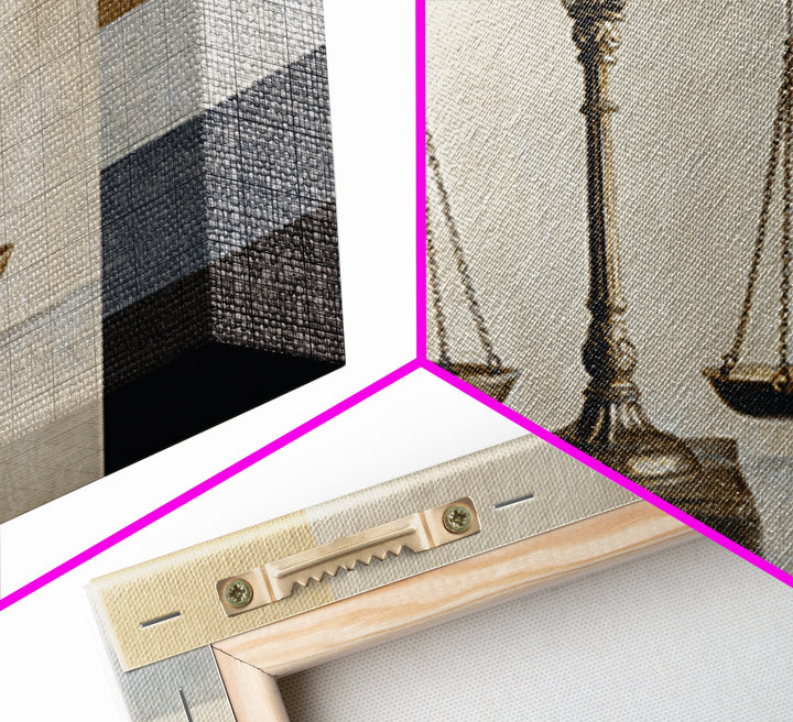 Classical Scales of Justice Framed Canvas Print, Law Office Art, Metal Wall Decor, Office Decor, Counsel, Home Office Decor, LOA-3x2-5