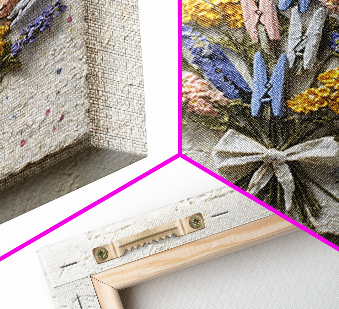 Clothespin Bouquet in Folk Art Style Canvas Print, Laundry Room Art, Oil Painting, Living Room Decor, Fine Art, Clean, LRA-1x1-20