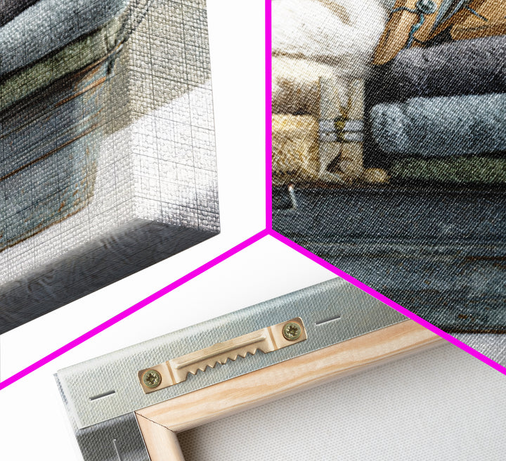 Basket of Folded Towels Framed Canvas Print, Laundry Room Art, Rustic Home Decor, Living Room Decor, Fine Art, Clean, LRA-1x1-38