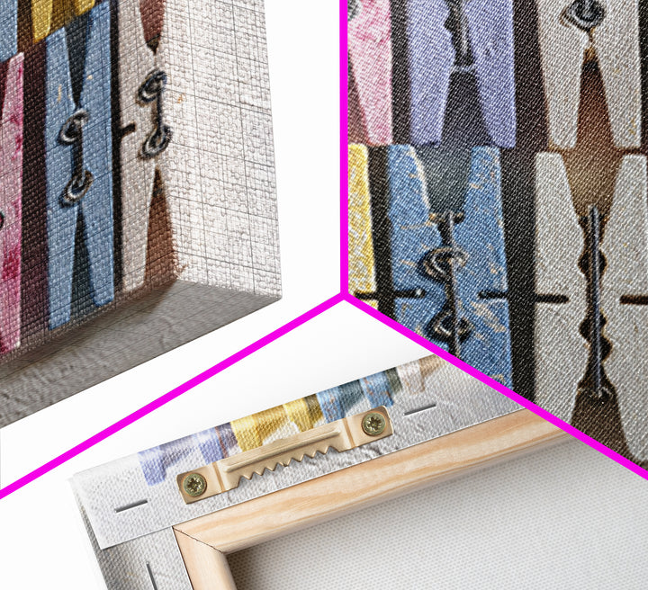 Cheerful Clothespins Arranged as Pattern Framed Canvas Print, Laundry Room Art, Laundry Room Decor, Living Room Decor, Clean, LRA-1x1-52